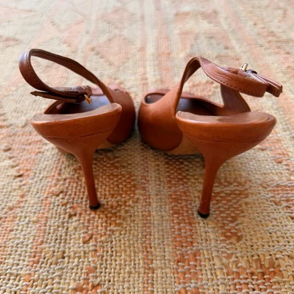 GUCCI Pioneer Fiore Rose Tattoo Leather Slingback Vintage Heels Size 7.5 - Picture 7 of 12